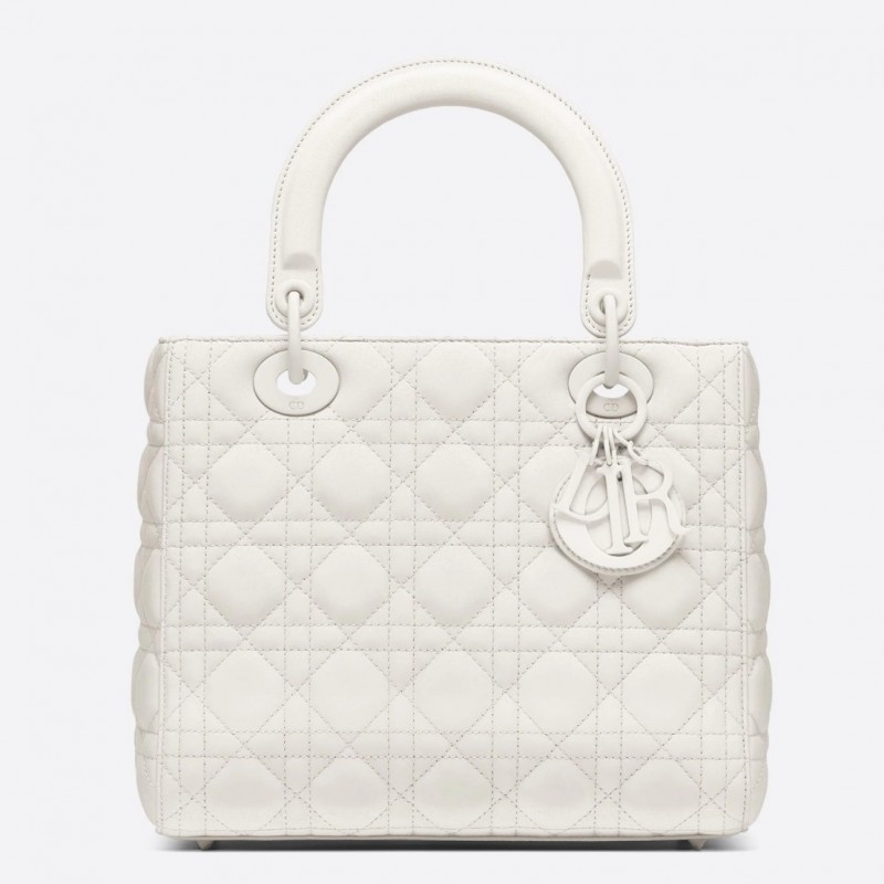 Dior Medium Lady Dior Bag In White Ultra Matte Calfskin 930