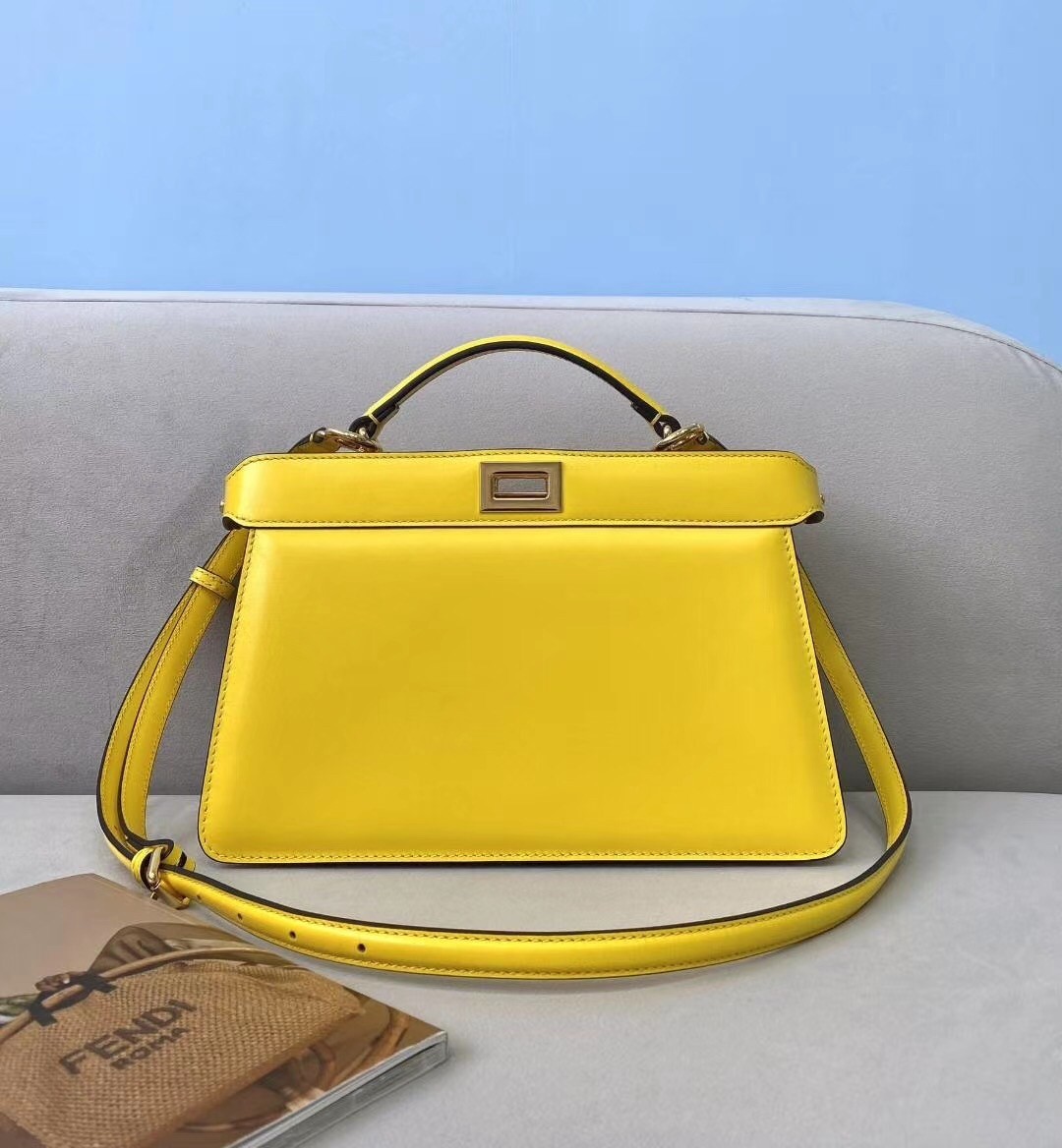 Fendi Peekaboo ISeeU East-West Bag In Yellow Nappa 668