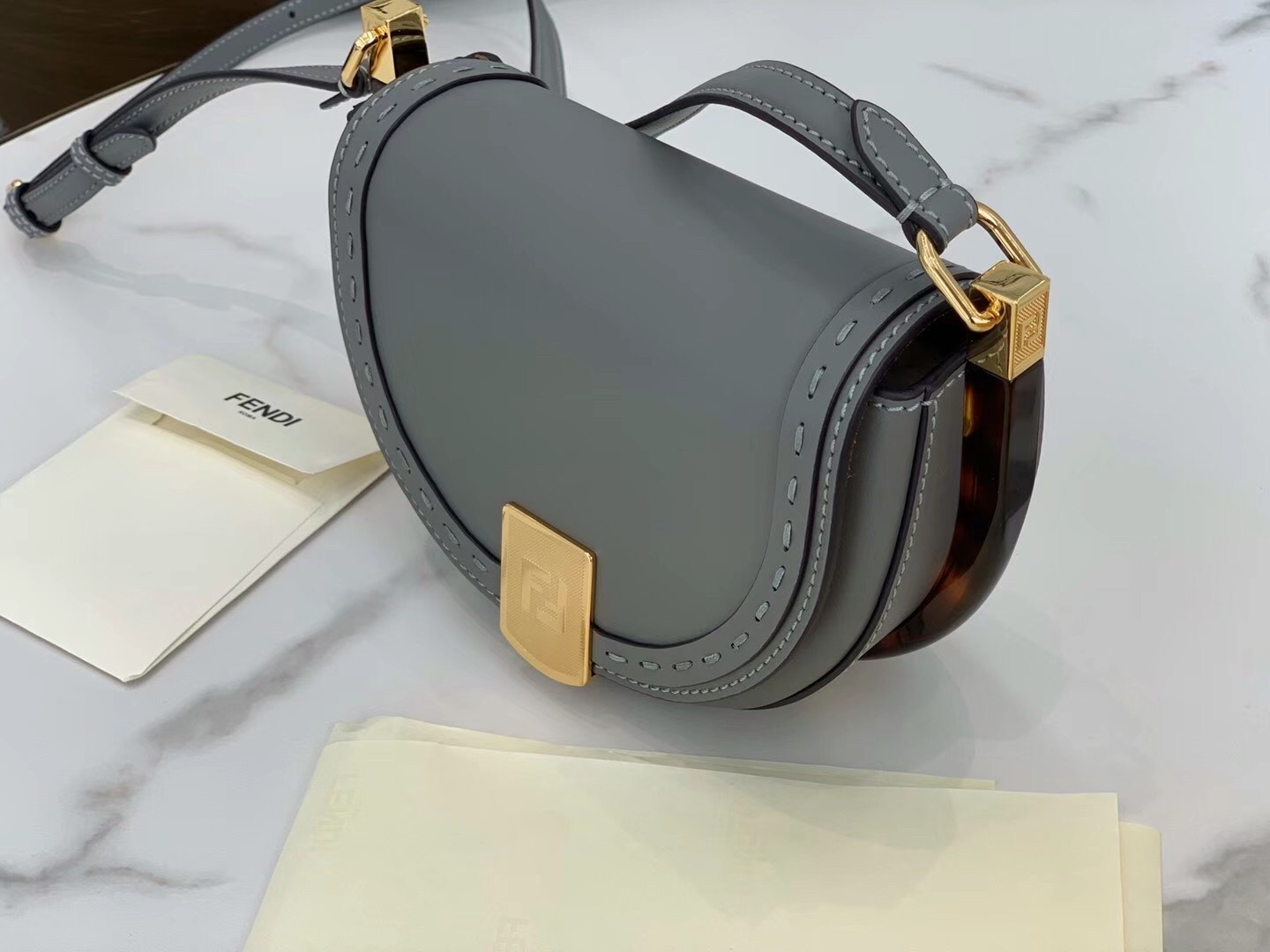 Fendi Moonlight Saddle Bag In Grey Calfskin 394