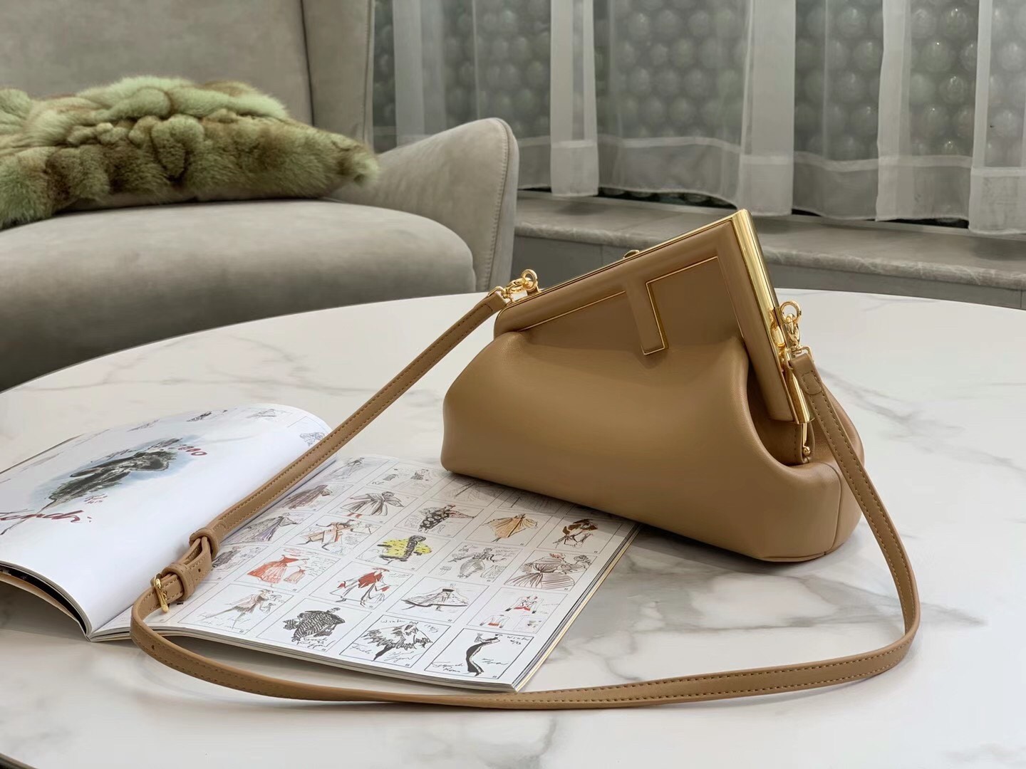 Fendi First Small Bag In Beige Nappa Leather 128