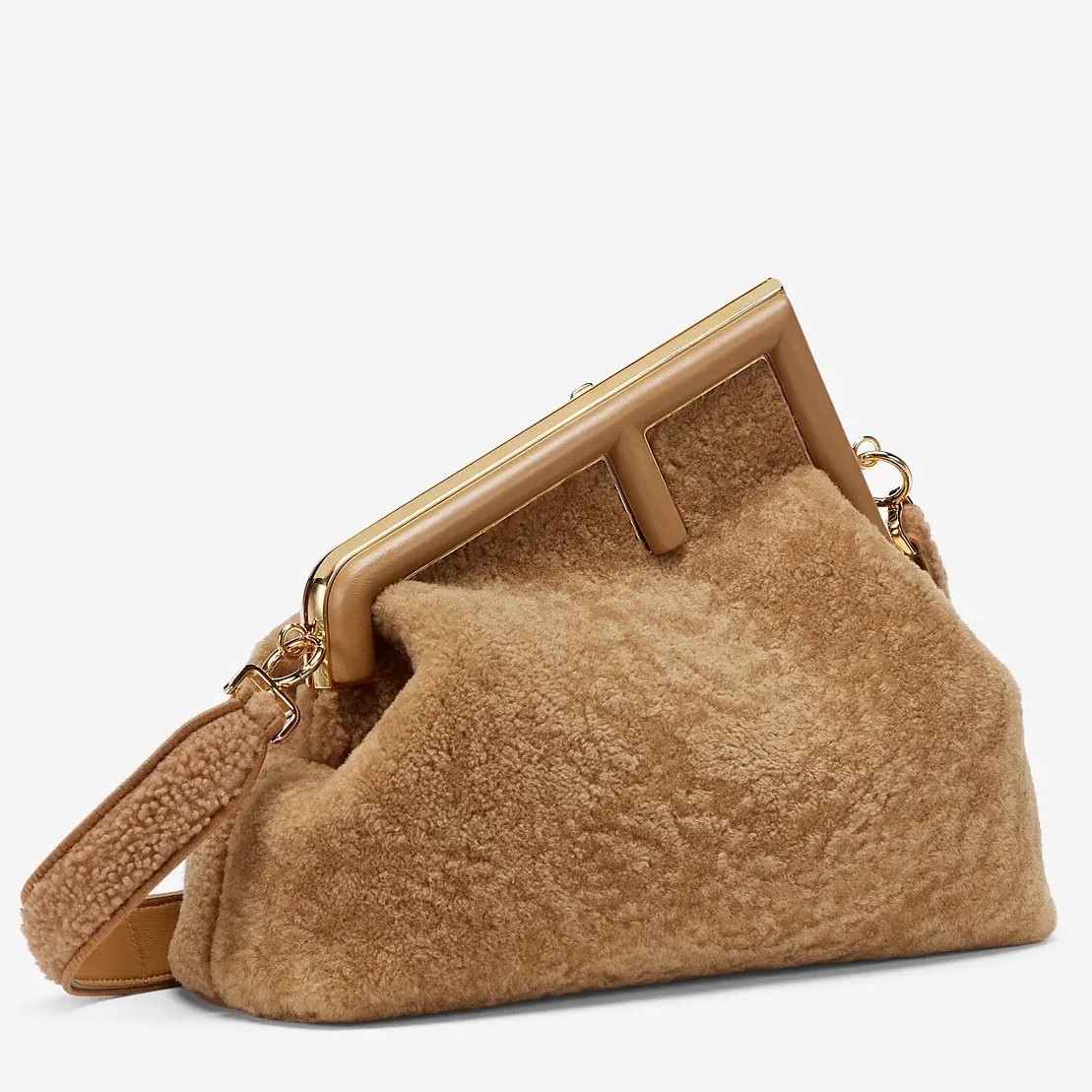 Fendi Small First Bag In Brown Wool Sheepskin  395