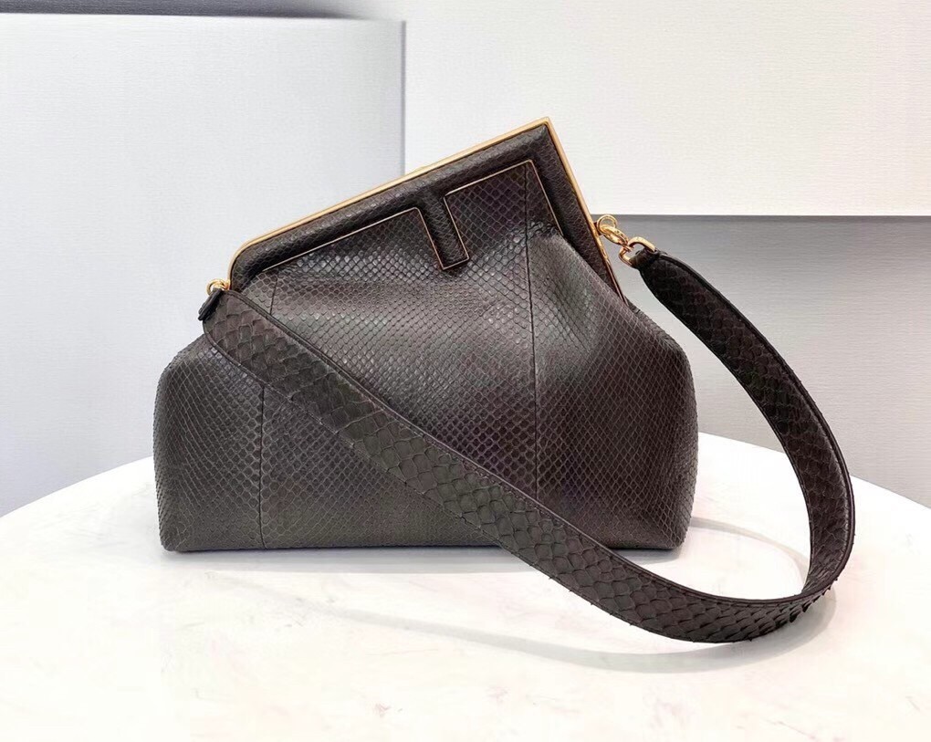 Fendi Medium First Bag In Dark Brown Python Leather 073