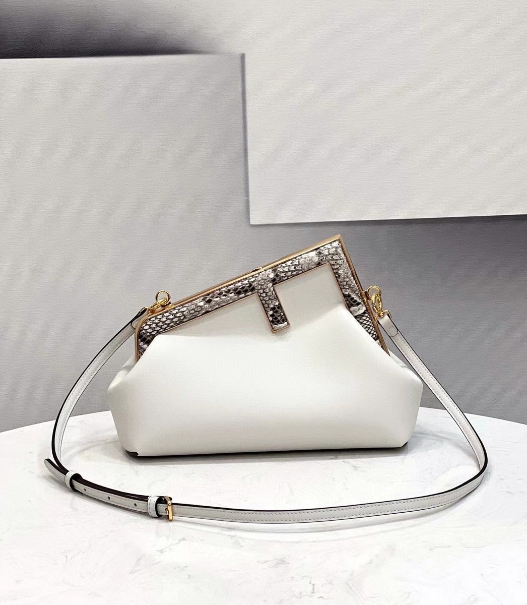 Fendi Small First Bag In White Leather with Python F 323