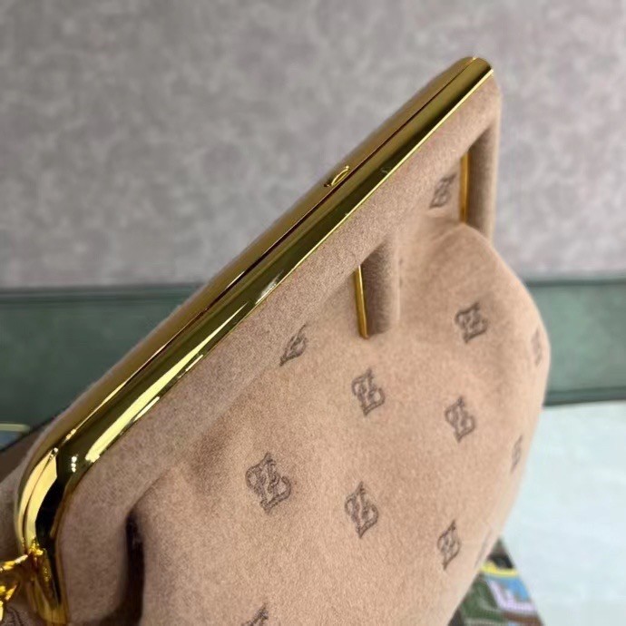 Fendi Medium First Bag In Beige Flannel Embroidery 352