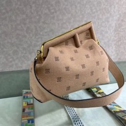 Fendi Medium First Bag In Beige Flannel Embroidery 352