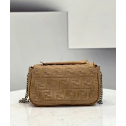 Fendi Midi Baguette Chain Bag In Beige FF Fabric 616