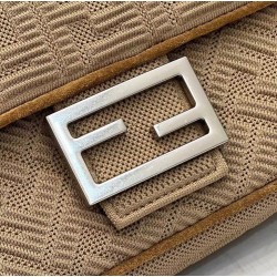 Fendi Midi Baguette Chain Bag In Beige FF Fabric 616