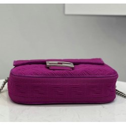 Fendi Midi Baguette Chain Bag In Fuchsia FF Fabric 652