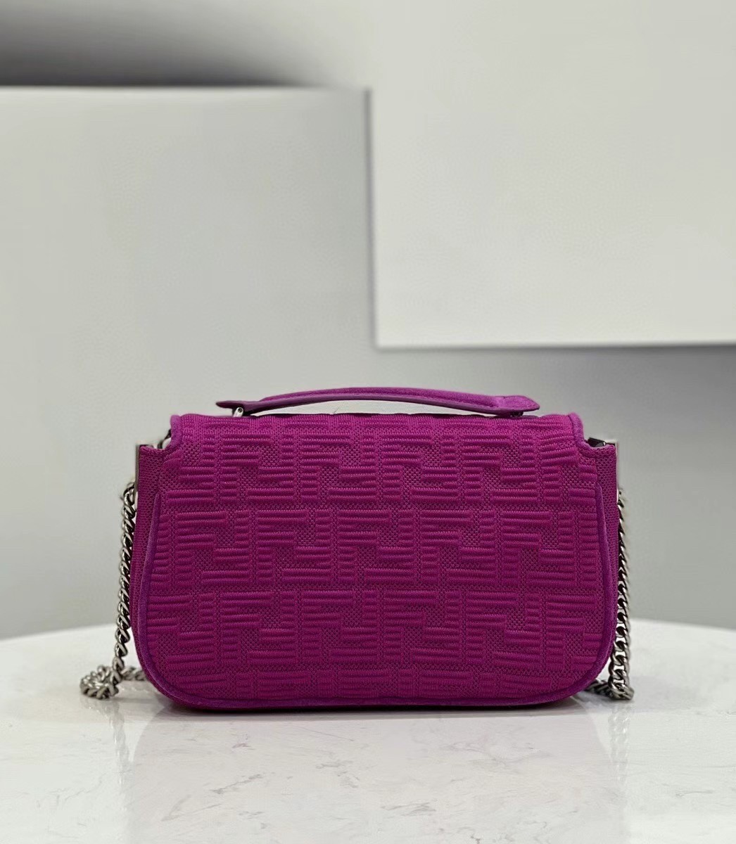 Fendi Midi Baguette Chain Bag In Fuchsia FF Fabric 652