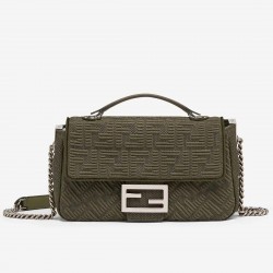Fendi Midi Baguette Chain Bag In Green FF Fabric 085