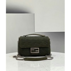 Fendi Midi Baguette Chain Bag In Green FF Fabric 085