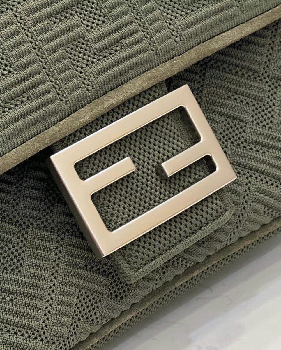 Fendi Midi Baguette Chain Bag In Green FF Fabric 085