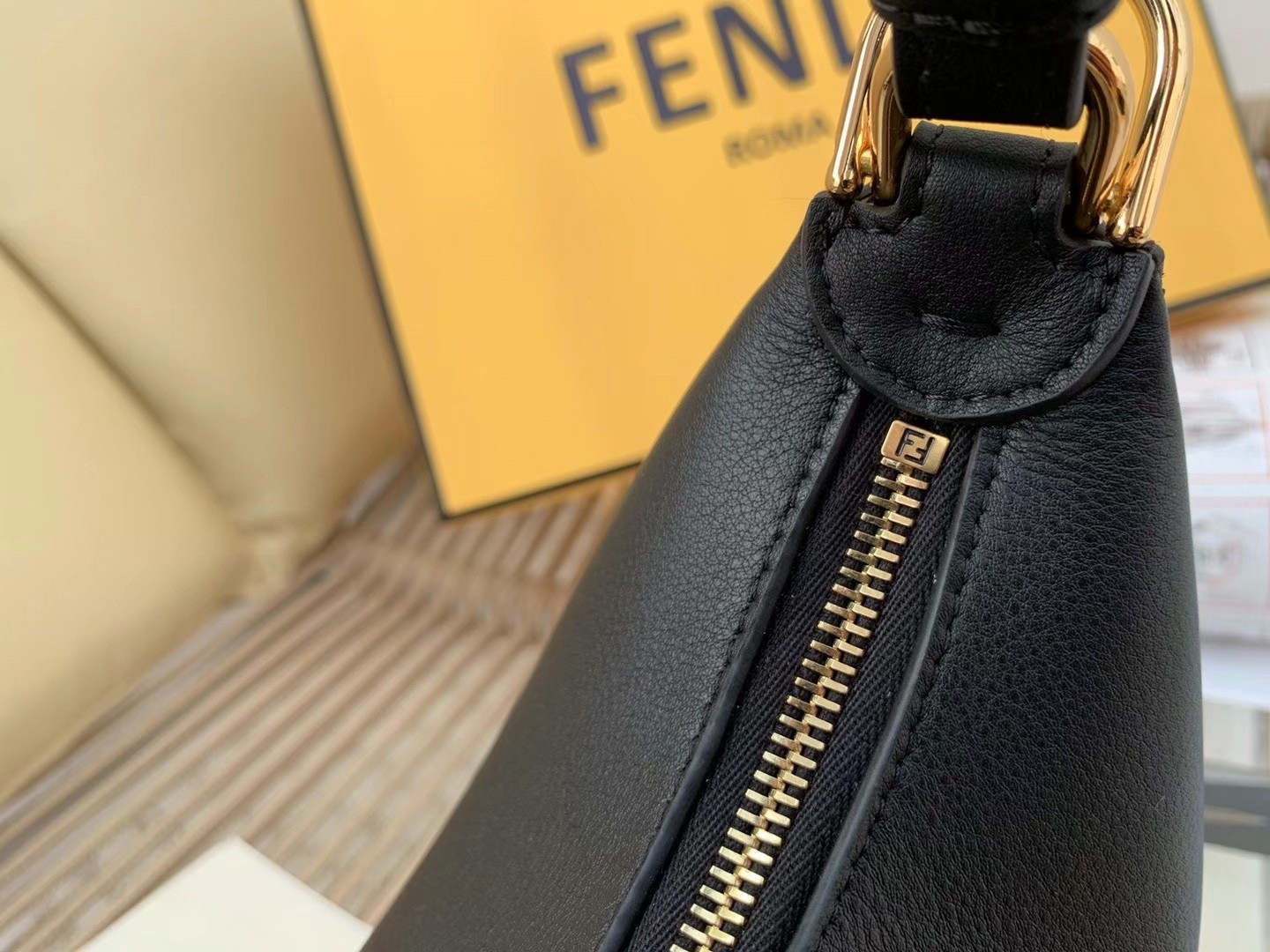 Fendi Fendigraphy Small Hobo Bag In Black Leather 465