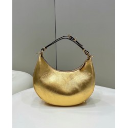 Fendi Fendigraphy Small Hobo Bag In Gold Laminated Leather 579