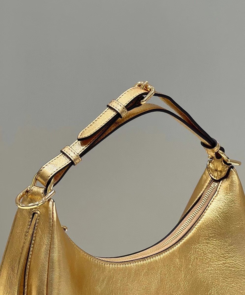 Fendi Fendigraphy Small Hobo Bag In Gold Laminated Leather 579