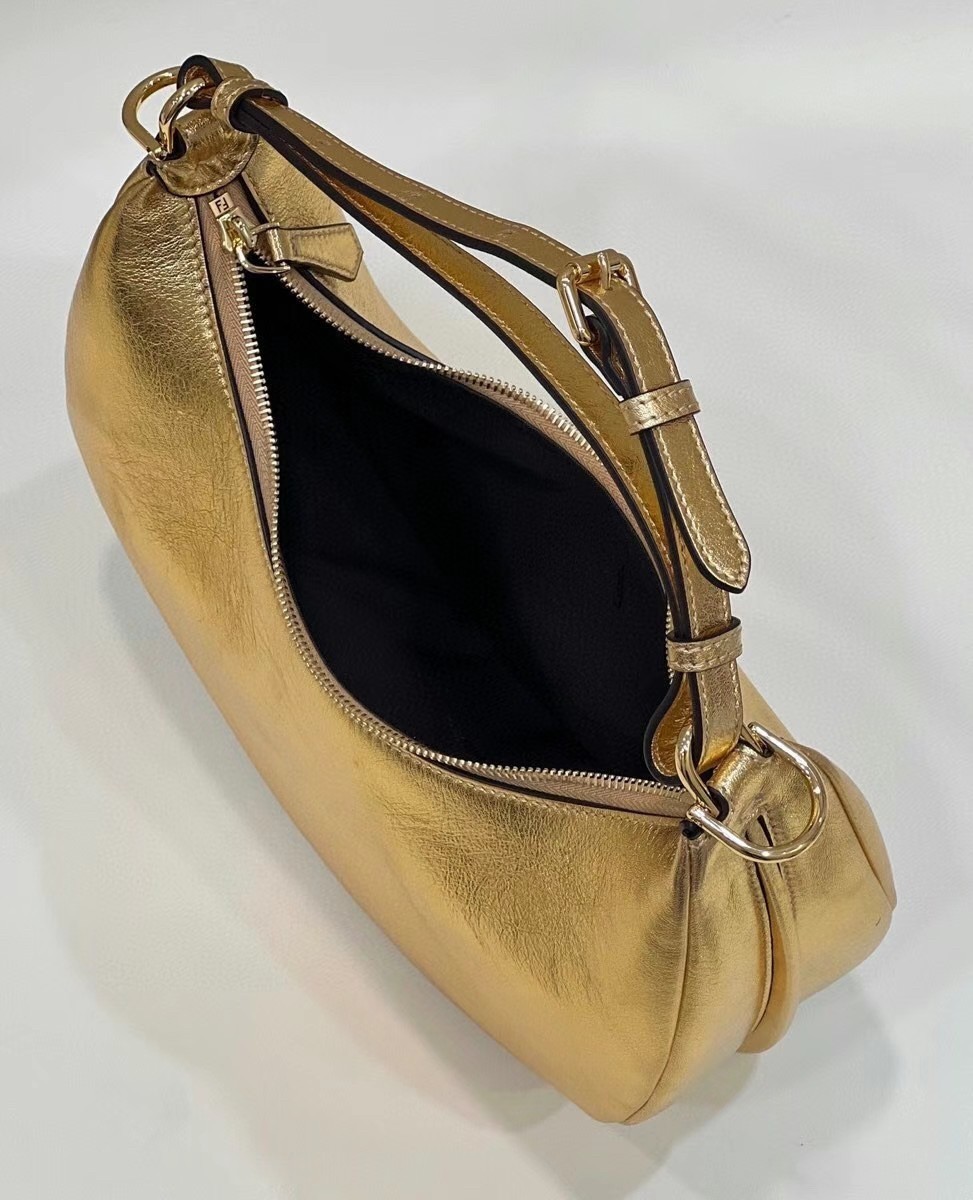 Fendi Fendigraphy Small Hobo Bag In Gold Laminated Leather 579