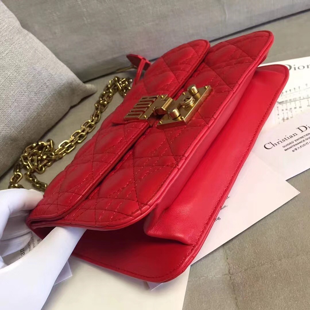 Dior Dioraddict Flap Bag In Red Lambskin 346