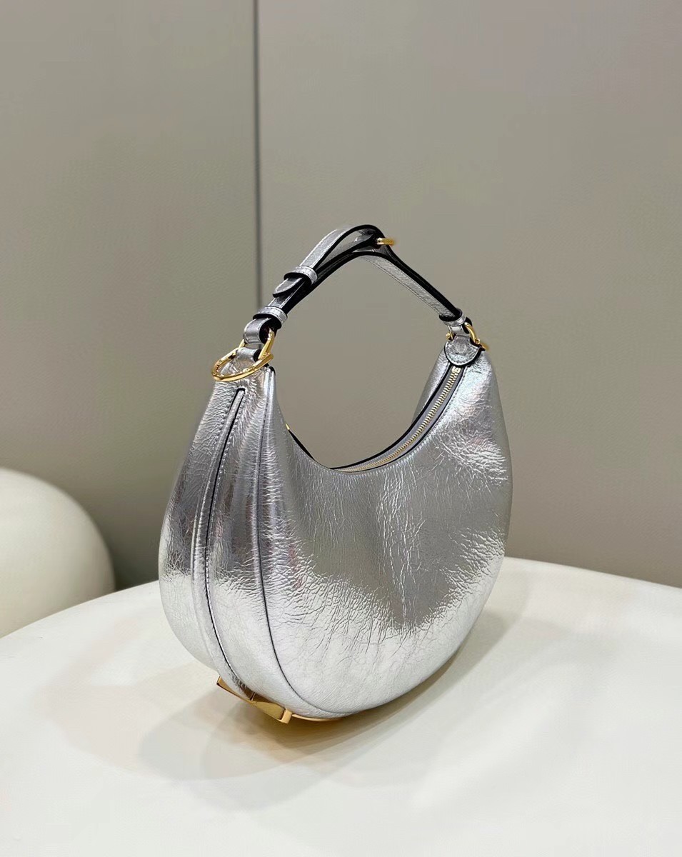 Fendi Fendigraphy Small Hobo Bag In Silver Laminated Leather 620