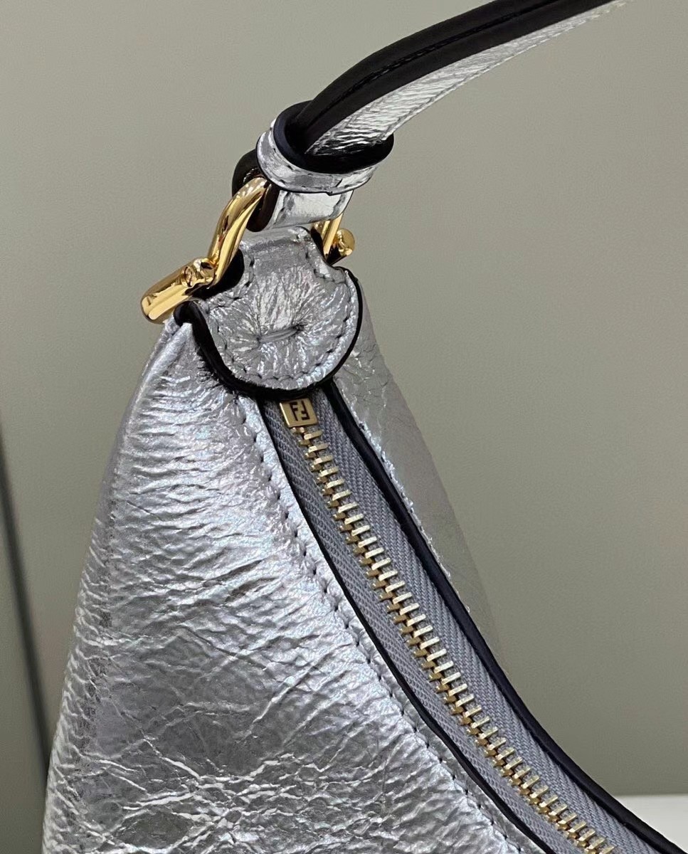 Fendi Fendigraphy Small Hobo Bag In Silver Laminated Leather 620