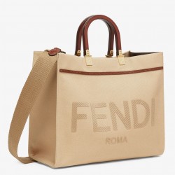 Fendi Sunshine Medium Shopper Bag In Beige Canvas 755