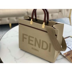 Fendi Sunshine Medium Shopper Bag In Beige Canvas 755