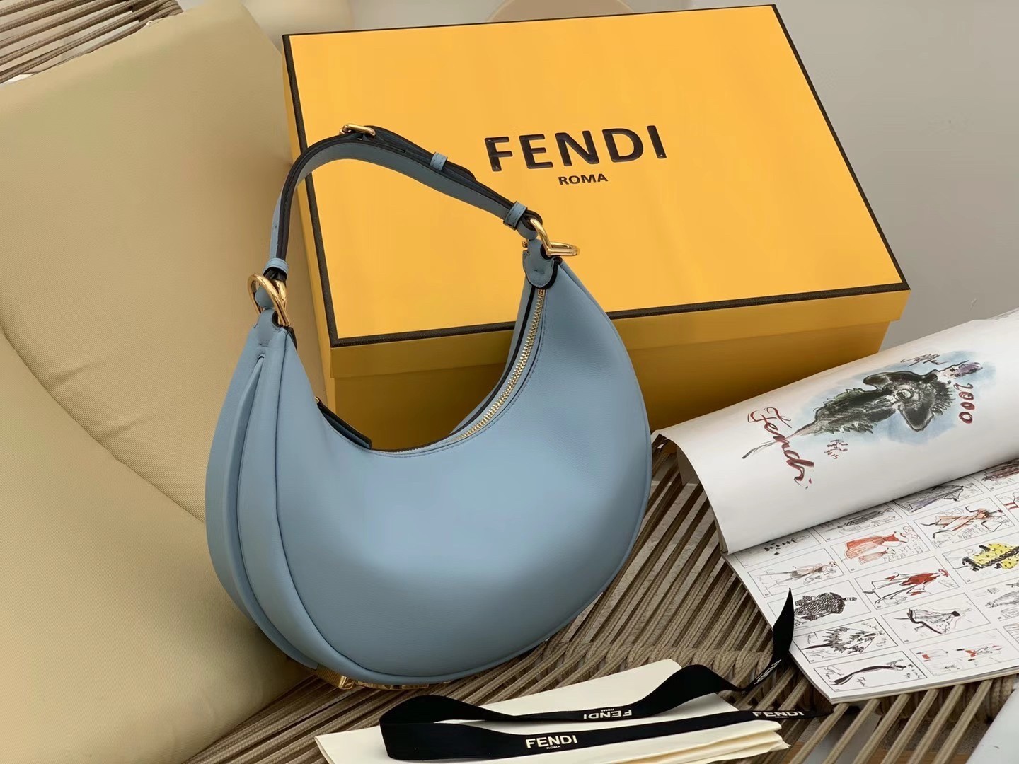Fendi Fendigraphy Small Hobo Bag In Light Blue Leather 890