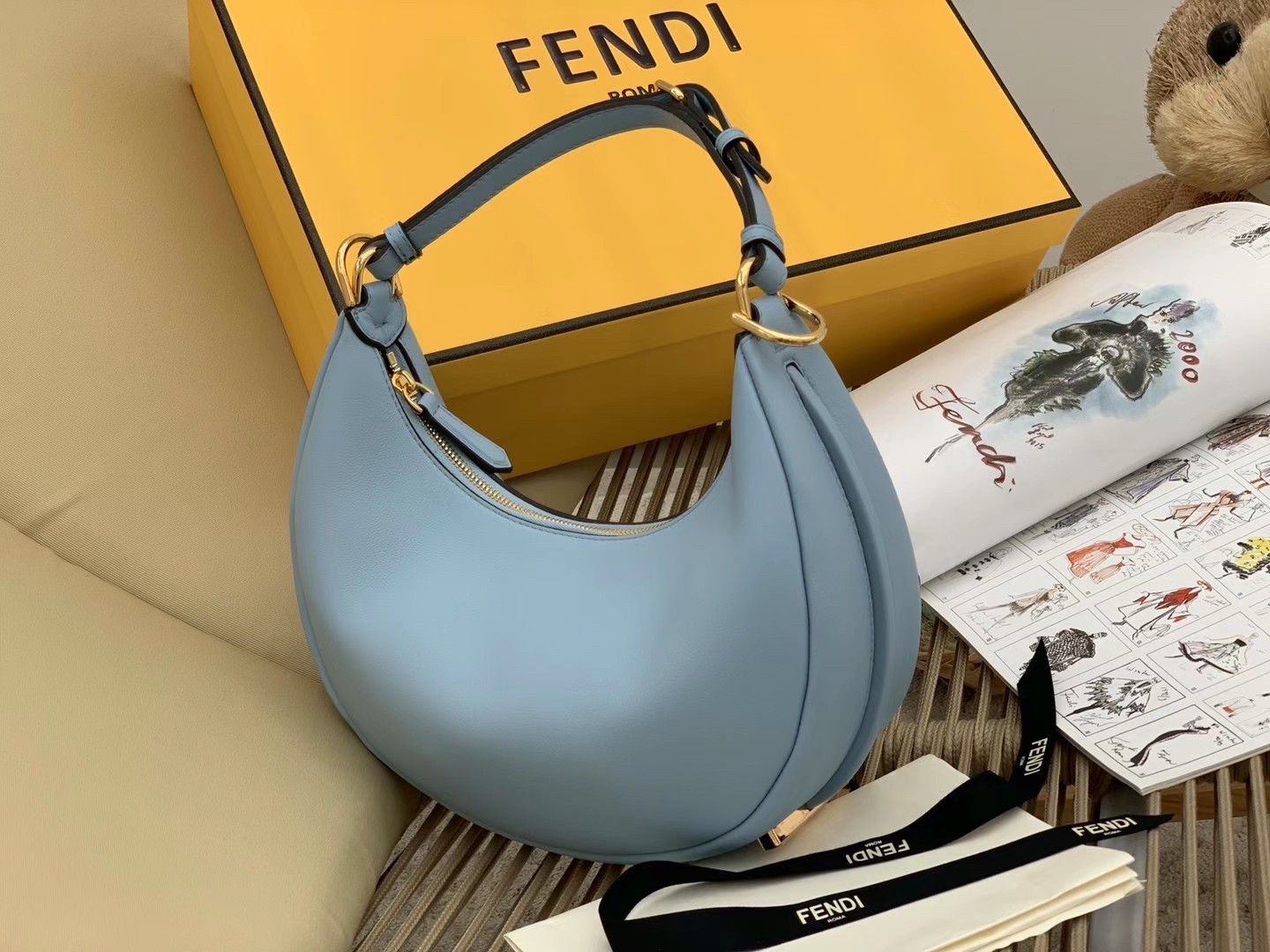 Fendi Fendigraphy Small Hobo Bag In Light Blue Leather 890