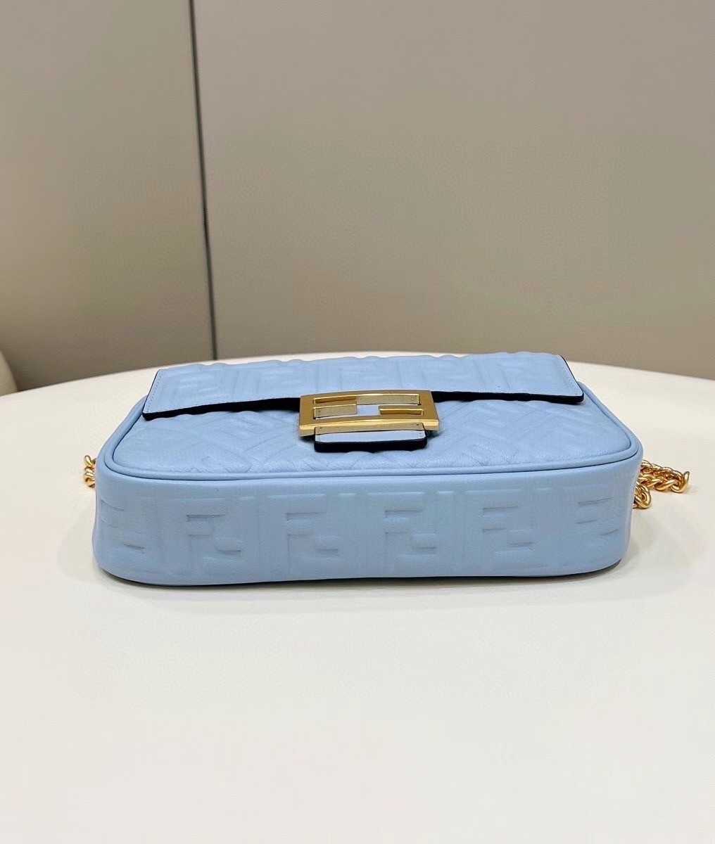 Fendi Baguette Chain Midi Bag In Blue Nappa Leather 790