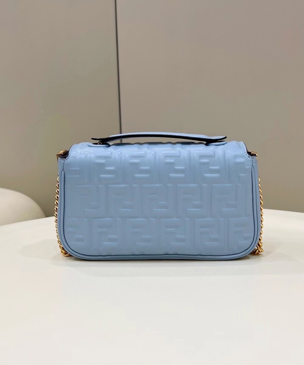 Fendi Baguette Chain Midi Bag In Blue Nappa Leather 790