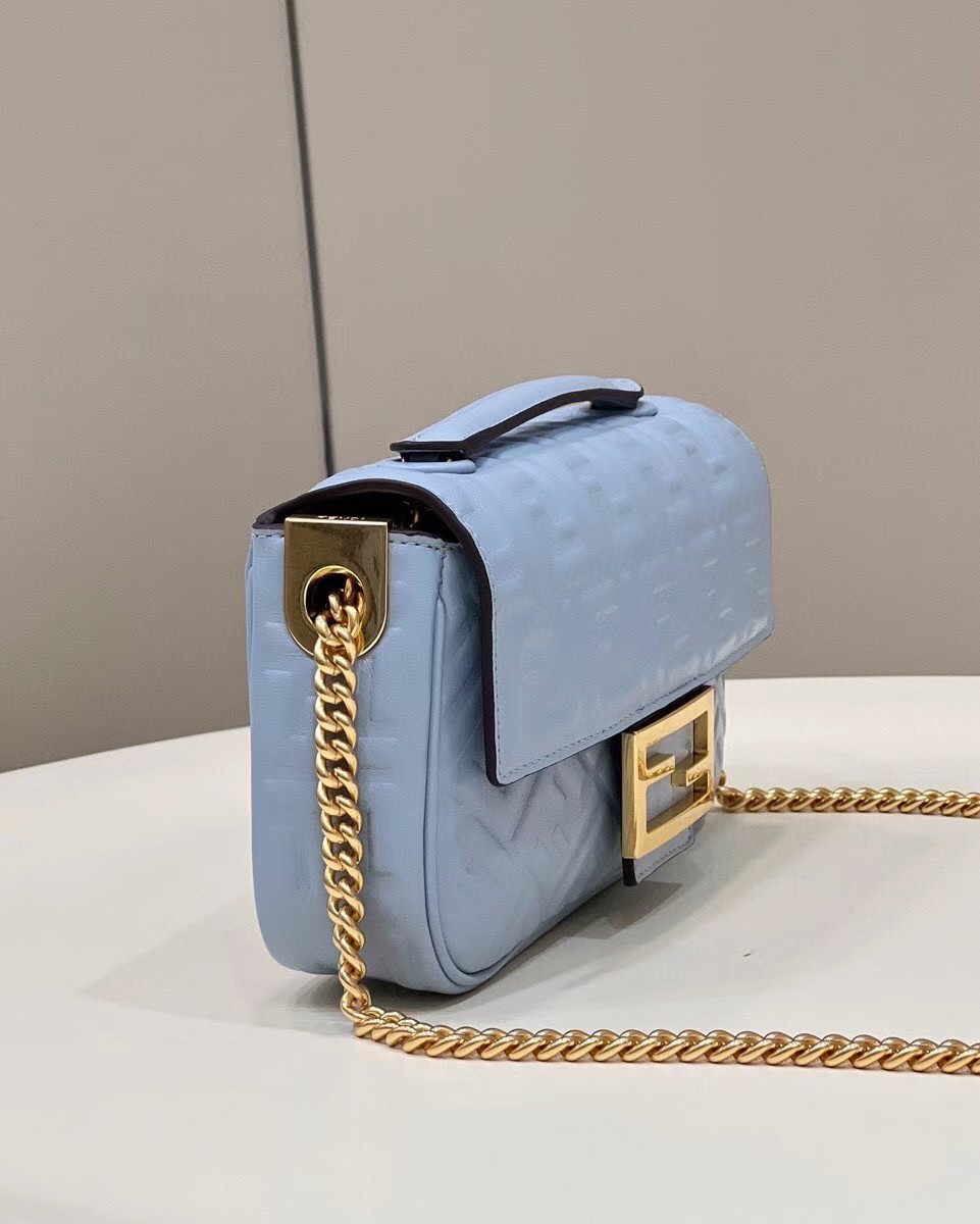 Fendi Baguette Chain Midi Bag In Blue Nappa Leather 790