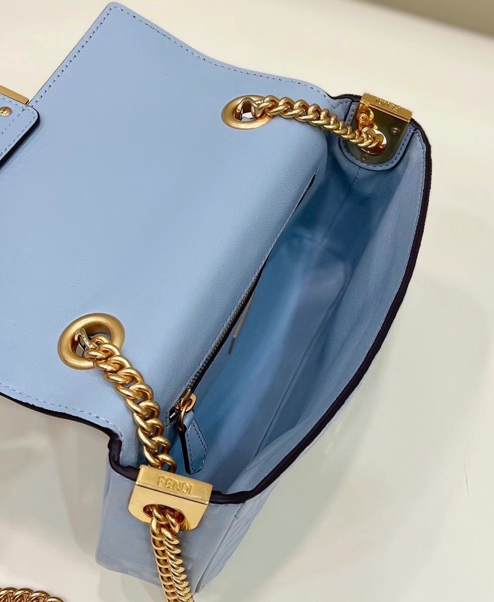 Fendi Baguette Chain Midi Bag In Blue Nappa Leather 790