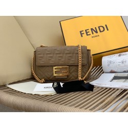 Fendi Baguette Chain Midi Bag In Taupe Nappa Leather 944