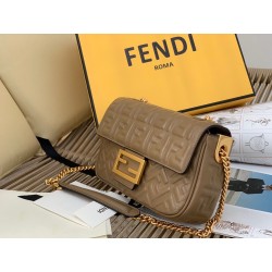 Fendi Baguette Chain Midi Bag In Taupe Nappa Leather 944