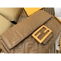 Fendi Baguette Chain Midi Bag In Taupe Nappa Leather 944