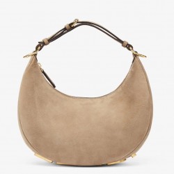 Fendi Fendigraphy Small Hobo Bag In Beige Suede Leather 973