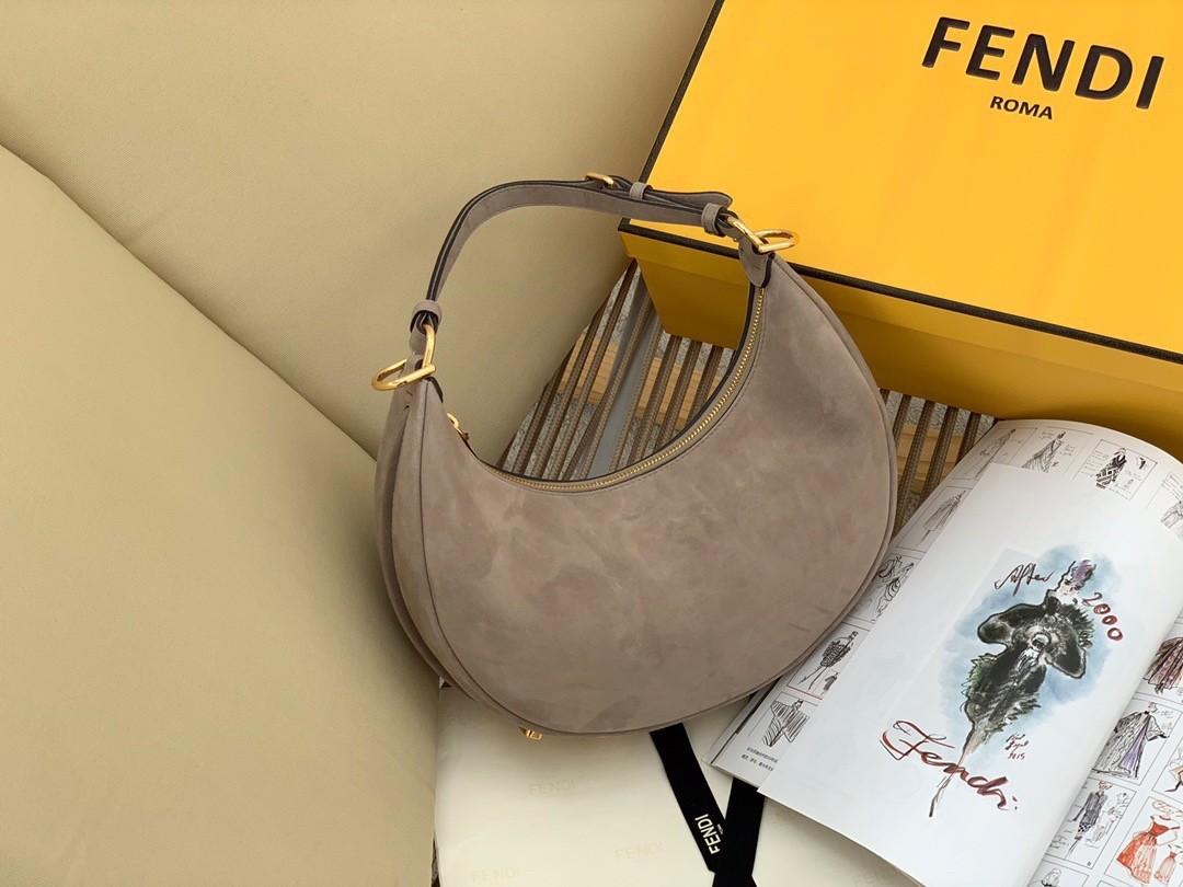 Fendi Fendigraphy Small Hobo Bag In Beige Suede Leather 973