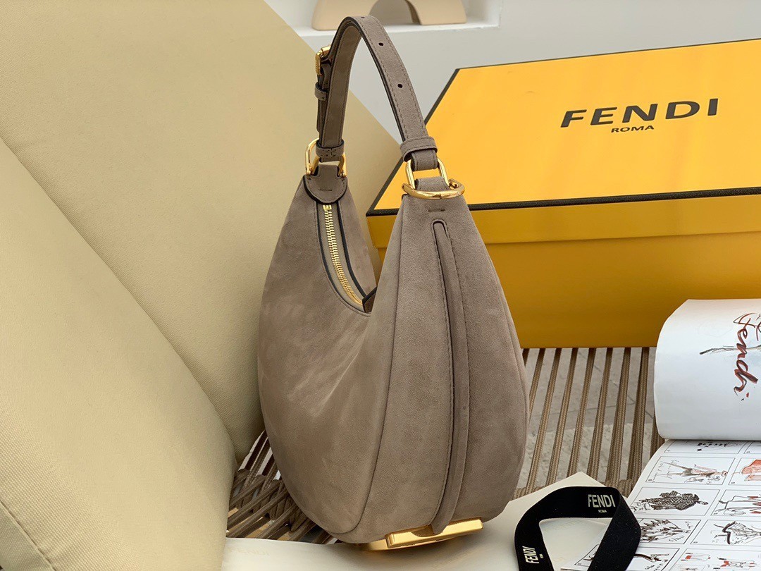 Fendi Fendigraphy Small Hobo Bag In Beige Suede Leather 973