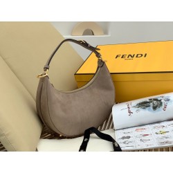 Fendi Fendigraphy Small Hobo Bag In Beige Suede Leather 973