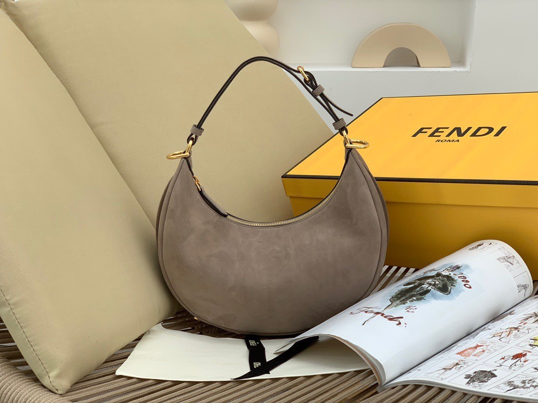 Fendi Fendigraphy Small Hobo Bag In Beige Suede Leather 973