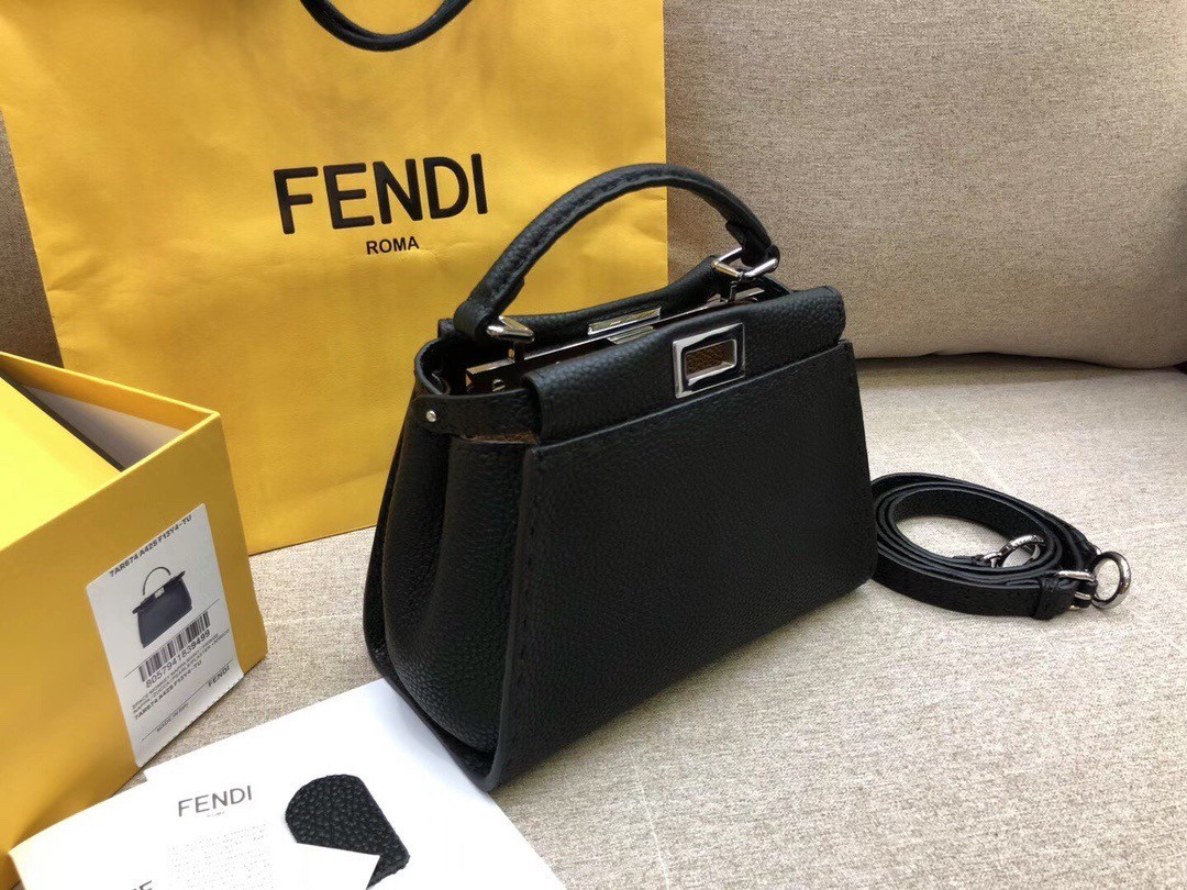Fendi Peekaboo Mini Selleria Bag In Black Cuoio Romano Leather 048