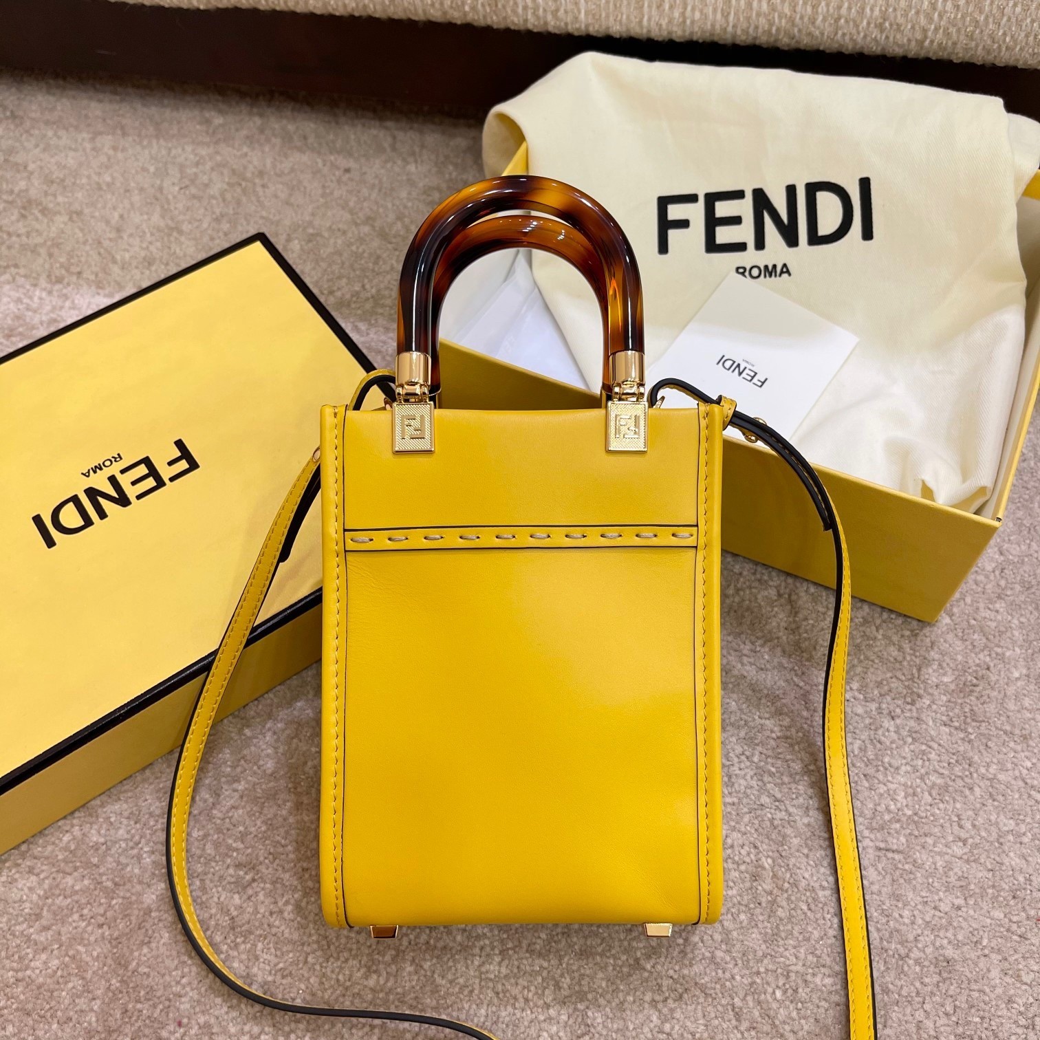 Fendi Mini Sunshine Shopper Bag In Yellow Leather 199