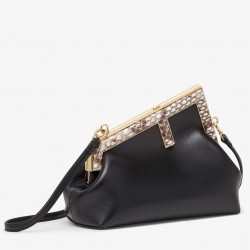 Fendi First Small Bag In Black Nappa Leather with Python F 711