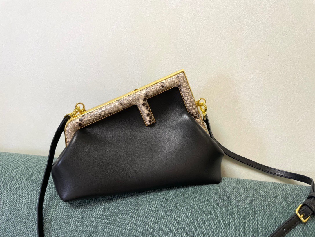 Fendi First Small Bag In Black Nappa Leather with Python F 711