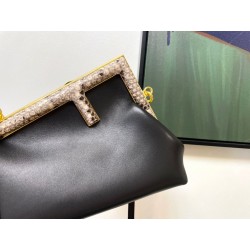 Fendi First Small Bag In Black Nappa Leather with Python F 711