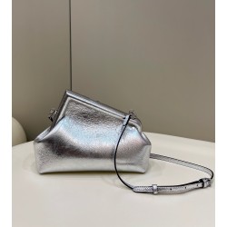 Fendi First Small Bag In Silver Laminated Leather 776