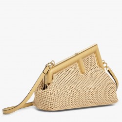 Fendi First Small Bag In Beige Raffia Macrame 813