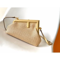 Fendi First Small Bag In Beige Raffia Macrame 813