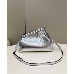 Fendi First Small Bag In Silver Laminated Leather 776