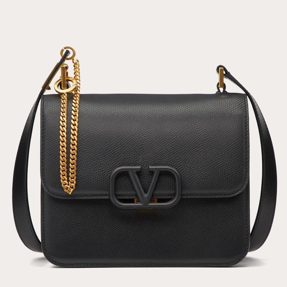 Valentino Vsling Large Shoulder Bag In Black Grainy Calfskin 413