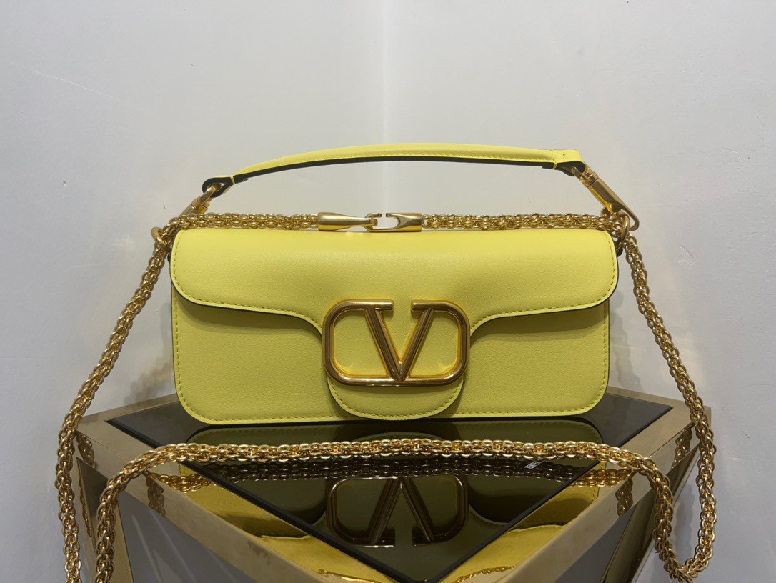 Valentino Loco Large Shoulder Bag In Yellow Calfskin 335